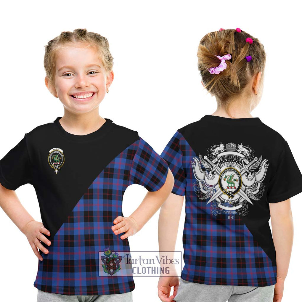 Maule Tartan Kid T-Shirt with Family Crest and Military Logo Style - Tartanvibesclothing Shop