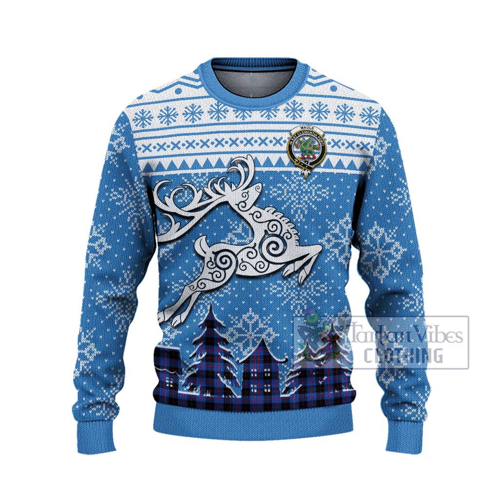 Tartan Vibes Clothing Maule Clan Christmas Ugly Sweater with Tartan and Celtic Raindeer Style