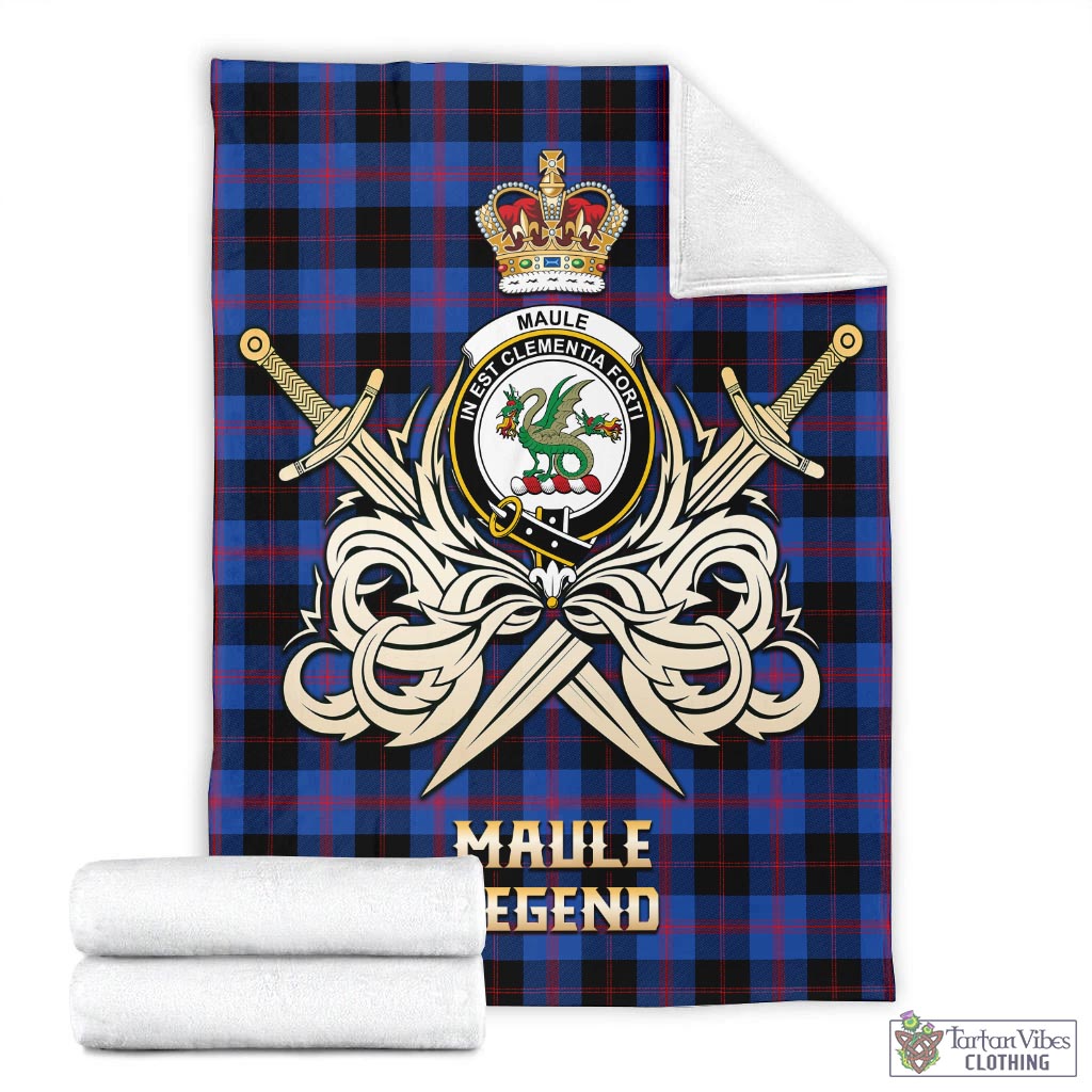 Tartan Vibes Clothing Maule Tartan Blanket with Clan Crest and the Golden Sword of Courageous Legacy