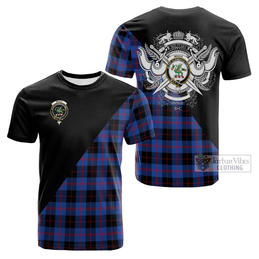 Tartan Vibes Clothing Maule Tartan Cotton T-shirt with Family Crest and Military Logo Style