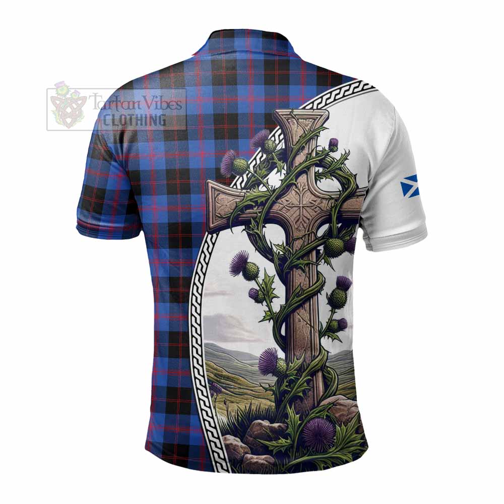 Tartan Vibes Clothing Maule Tartan Polo Shirt with Family Crest and St. Andrew's Cross Accented by Thistle Vines