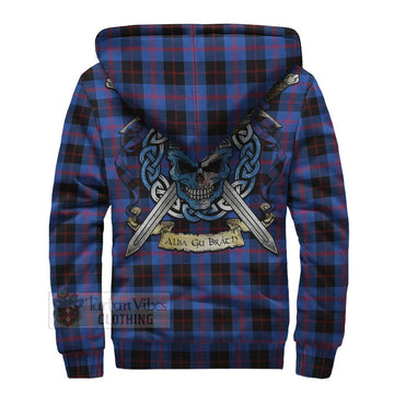 Maule Tartan Sherpa Hoodie with Family Crest Celtic Skull Style