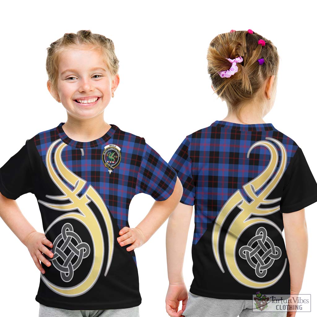 Maule Tartan Kid T-Shirt with Family Crest and Celtic Symbol Style - Tartan Vibes Clothing