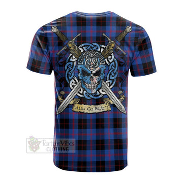 Maule Tartan Cotton T-shirt with Family Crest Celtic Skull Style