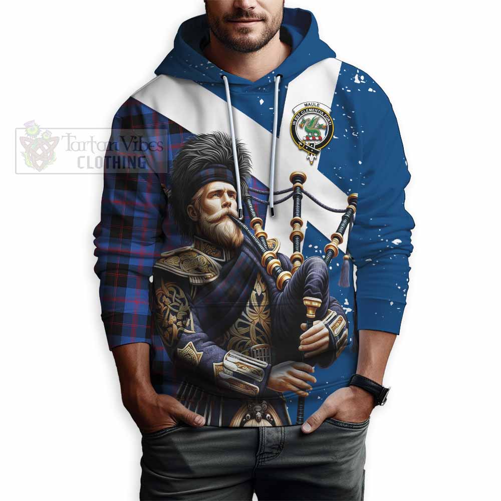 Tartan Vibes Clothing Maule Tartan Hoodie with Family Crest Scottish Bagpiper Vibes