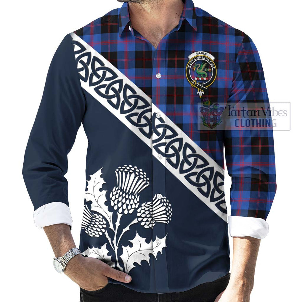 Tartan Vibes Clothing Maule Tartan Long Sleeve Button Shirt Featuring Thistle and Scotland Map