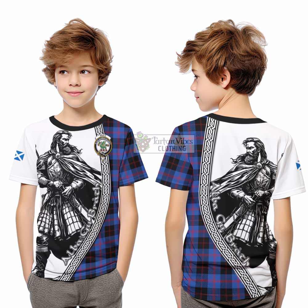 Maule Tartan Clan Crest Kid T-Shirt with Highlander Warrior Celtic Style