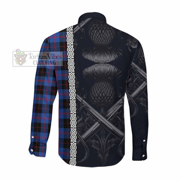 Maule Tartan Long Sleeve Button Shirt with Family Crest Cross Sword Thistle Celtic Vibes