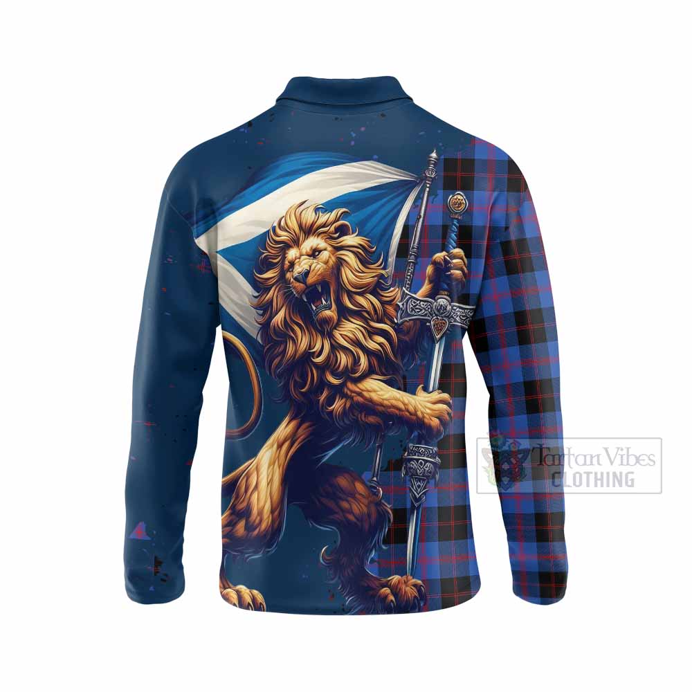 Tartan Vibes Clothing Maule Tartan Family Crest Long Sleeve Polo Shirt with Scottish Majestic Lion