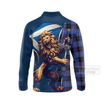 Maule Tartan Family Crest Long Sleeve Polo Shirt with Scottish Majestic Lion