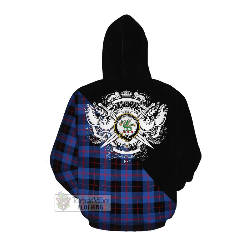 Tartan Vibes Clothing Maule Tartan Cotton Hoodie with Family Crest and Military Logo Style