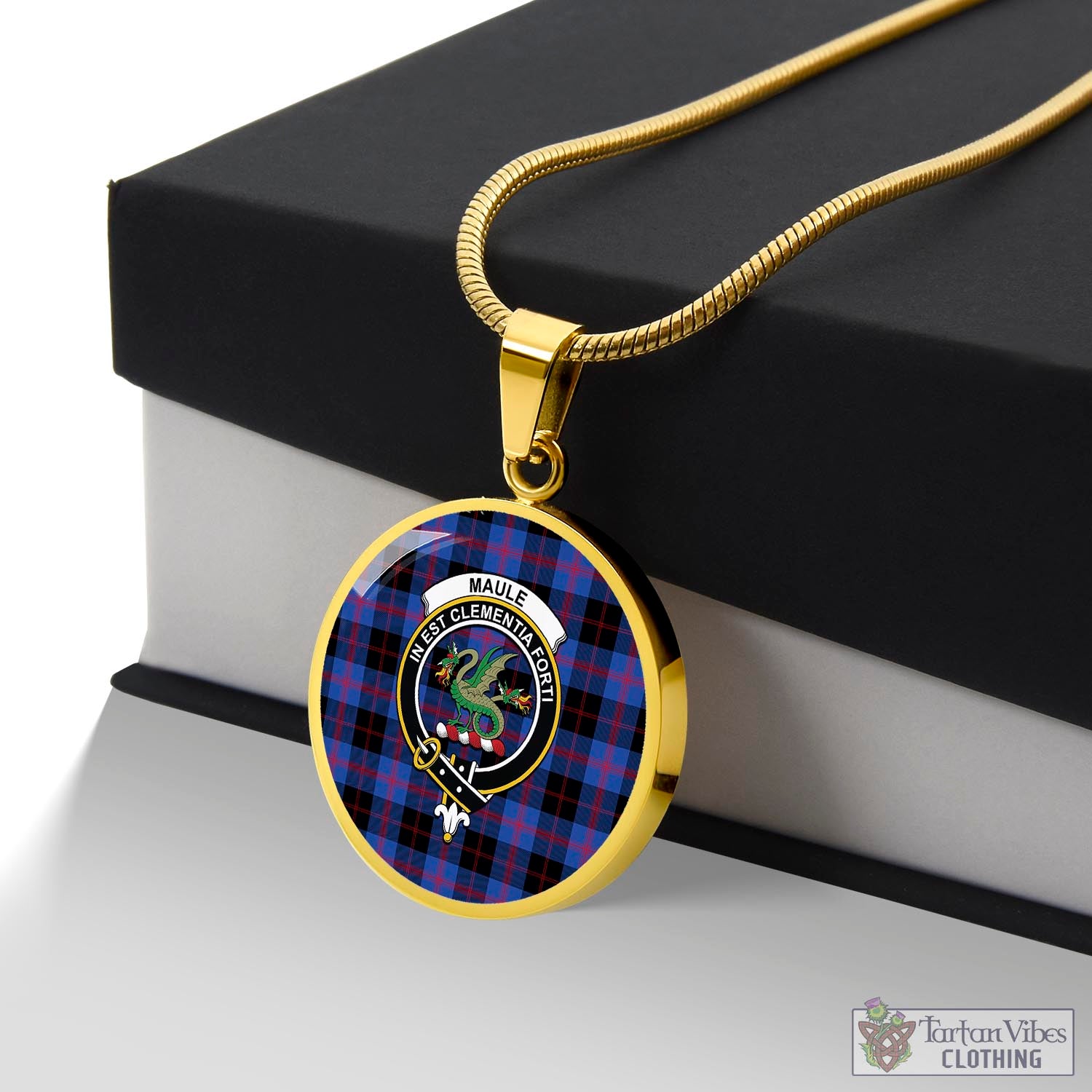 Tartan Vibes Clothing Maule Tartan Circle Necklace with Family Crest