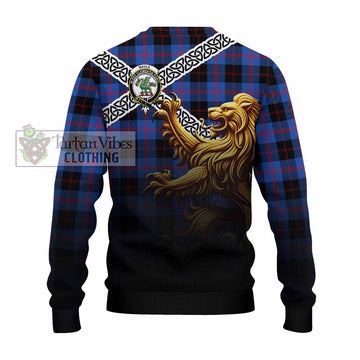 Maule Crest Tartan Knitted Sweater with Golden Lion Emblem Celtic Style - Tartan Vibes Clothing
