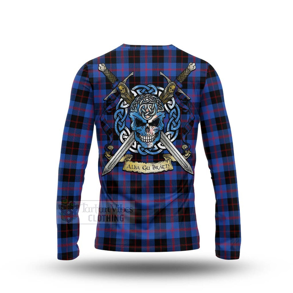 Tartan Vibes Clothing Maule Tartan Long Sleeve T-Shirt with Family Crest Celtic Skull Style