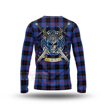 Maule Tartan Long Sleeve T-Shirt with Family Crest Celtic Skull Style