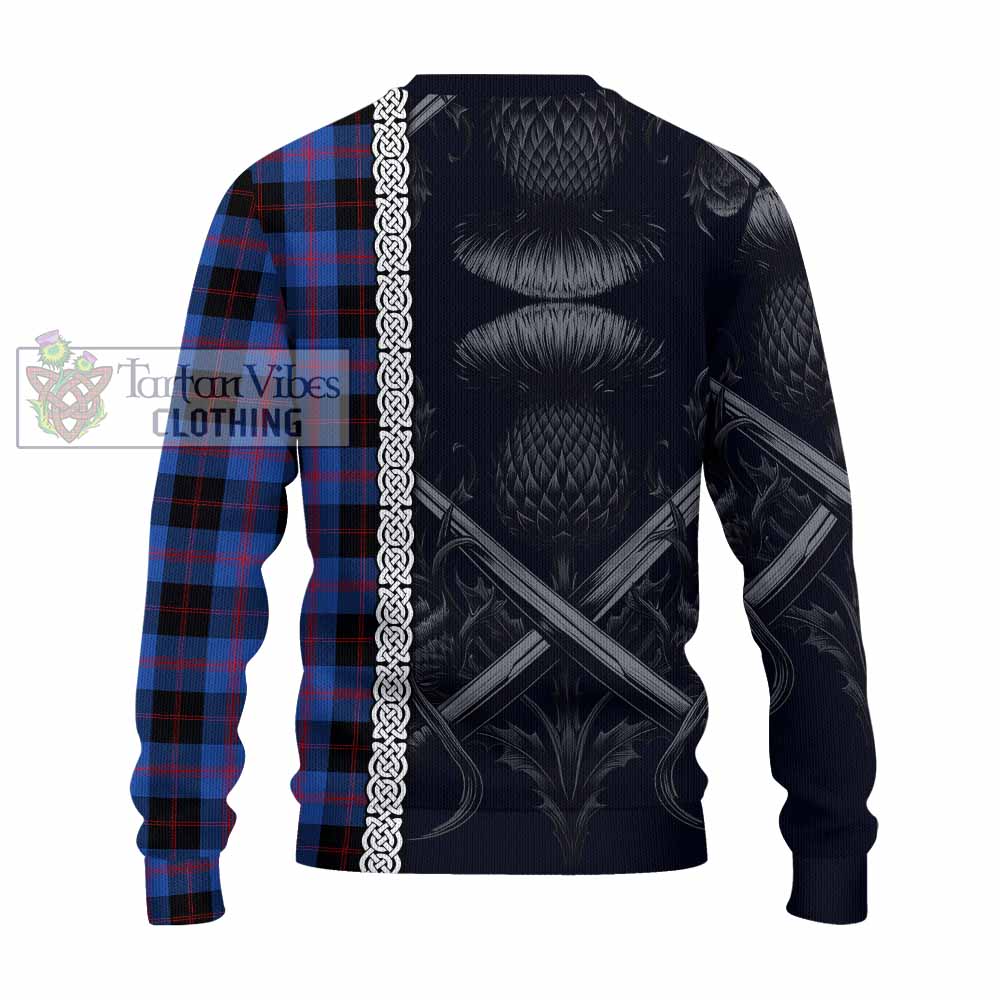 Tartan Vibes Clothing Maule Tartan Knitted Sweater with Family Crest Cross Sword Thistle Celtic Vibes