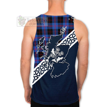 Maule Tartan Men's Tank Top Featuring Thistle and Scotland Map