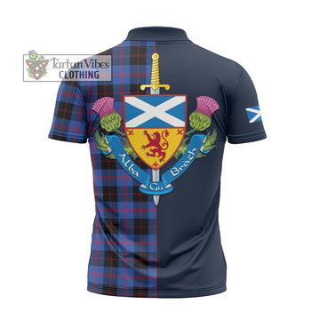 Maule Tartan Zipper Polo Shirt Alba with Scottish Lion Royal Arm Half Style