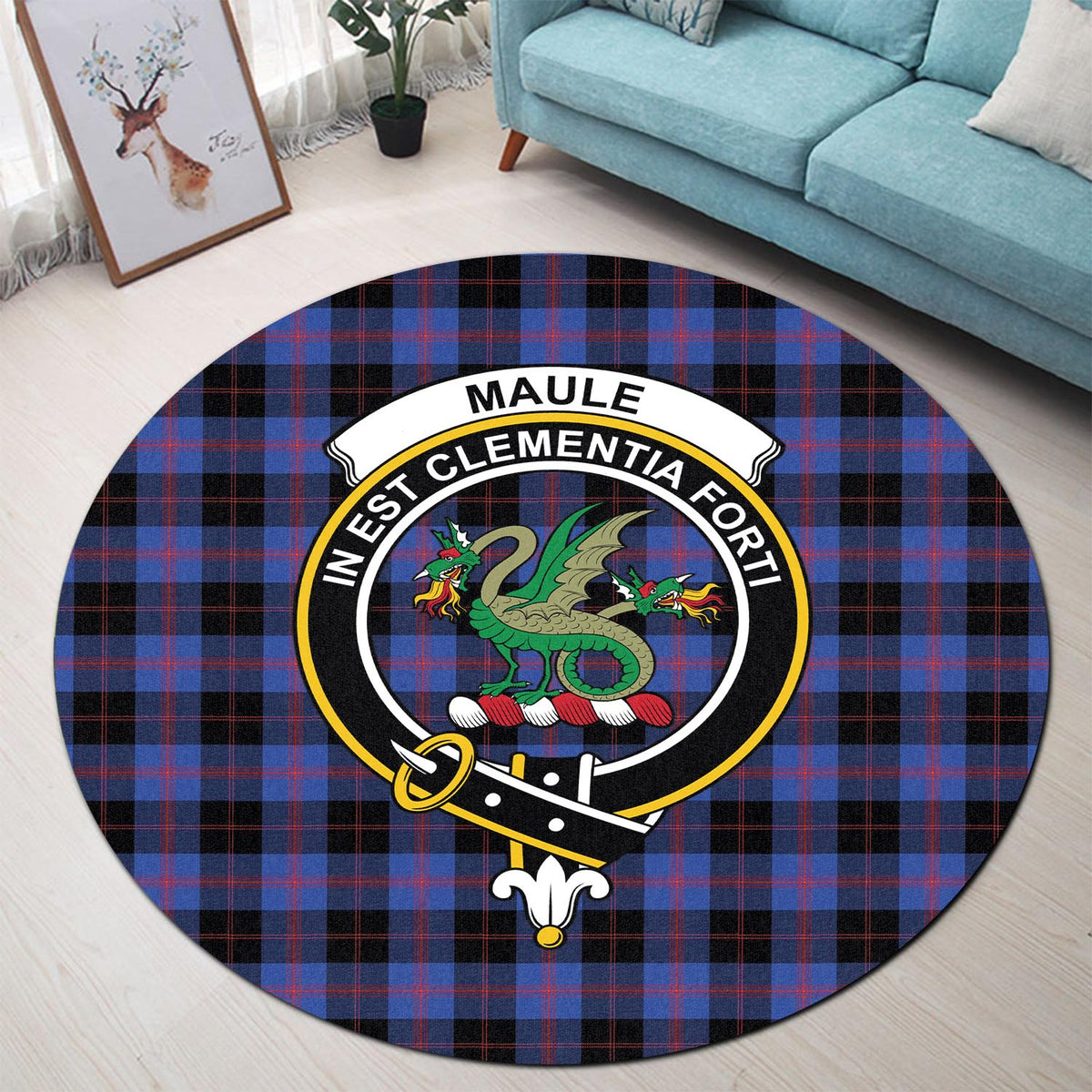 Maule Tartan Round Rug with Family Crest - Tartan Vibes Clothing