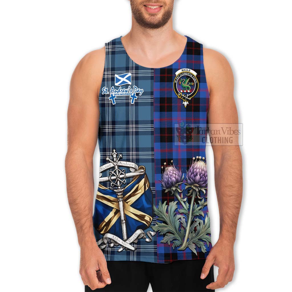 Tartan Vibes Clothing Maule Tartan Men's Tank Top Happy St. Andrew's Day Half Tartan Style