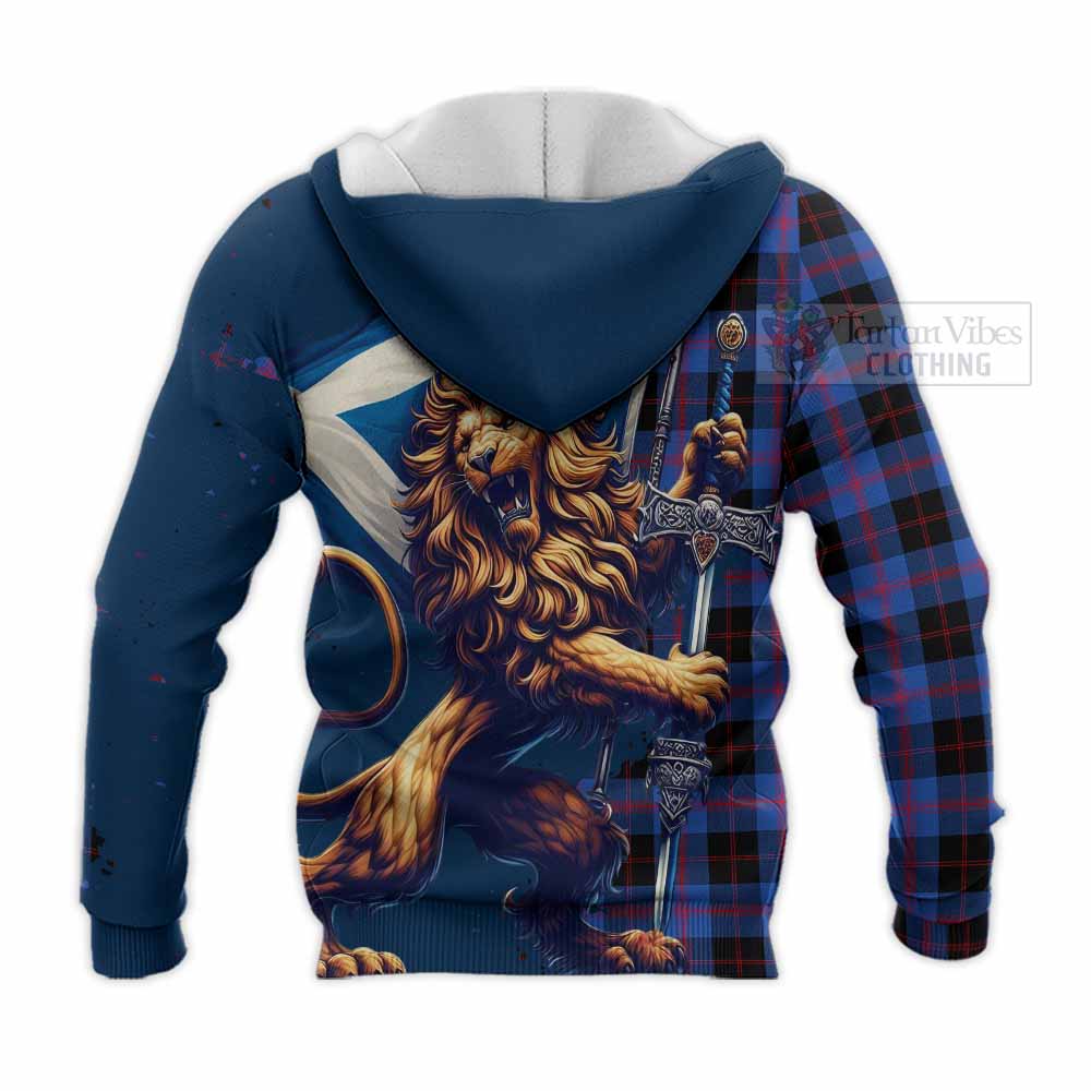 Tartan Vibes Clothing Maule Tartan Family Crest Knitted Hoodie with Scottish Majestic Lion