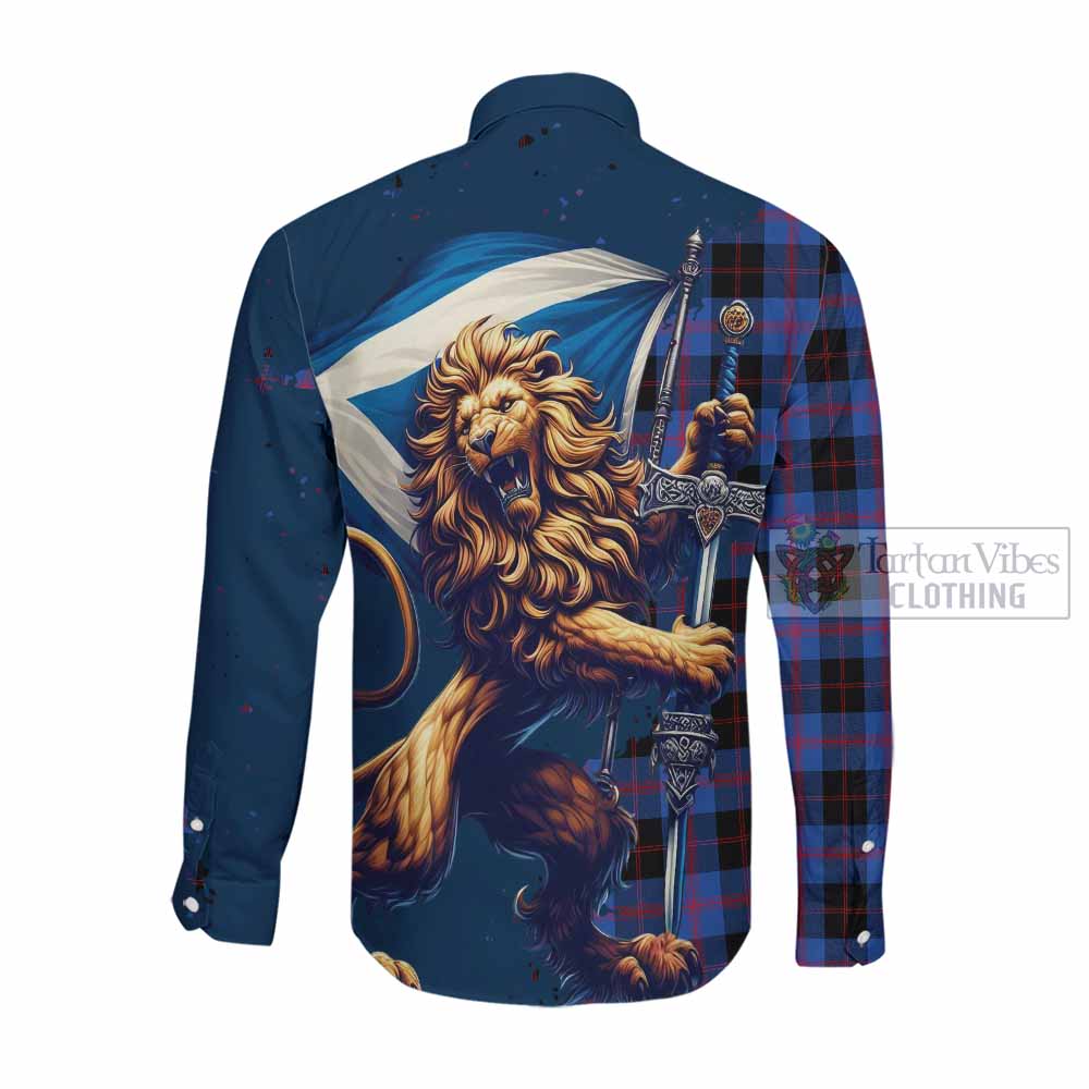 Tartan Vibes Clothing Maule Tartan Family Crest Long Sleeve Button Shirt with Scottish Majestic Lion