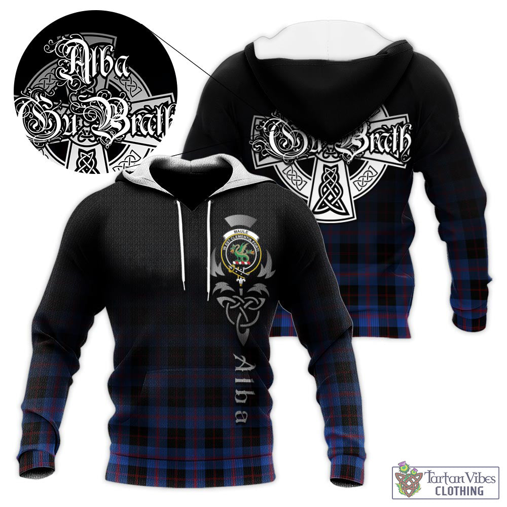 Tartan Vibes Clothing Maule Tartan Knitted Hoodie Featuring Alba Gu Brath Family Crest Celtic Inspired