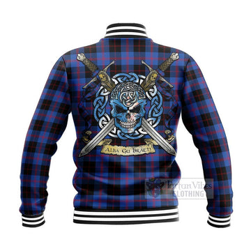 Maule Tartan Baseball Jacket with Family Crest Celtic Skull Style