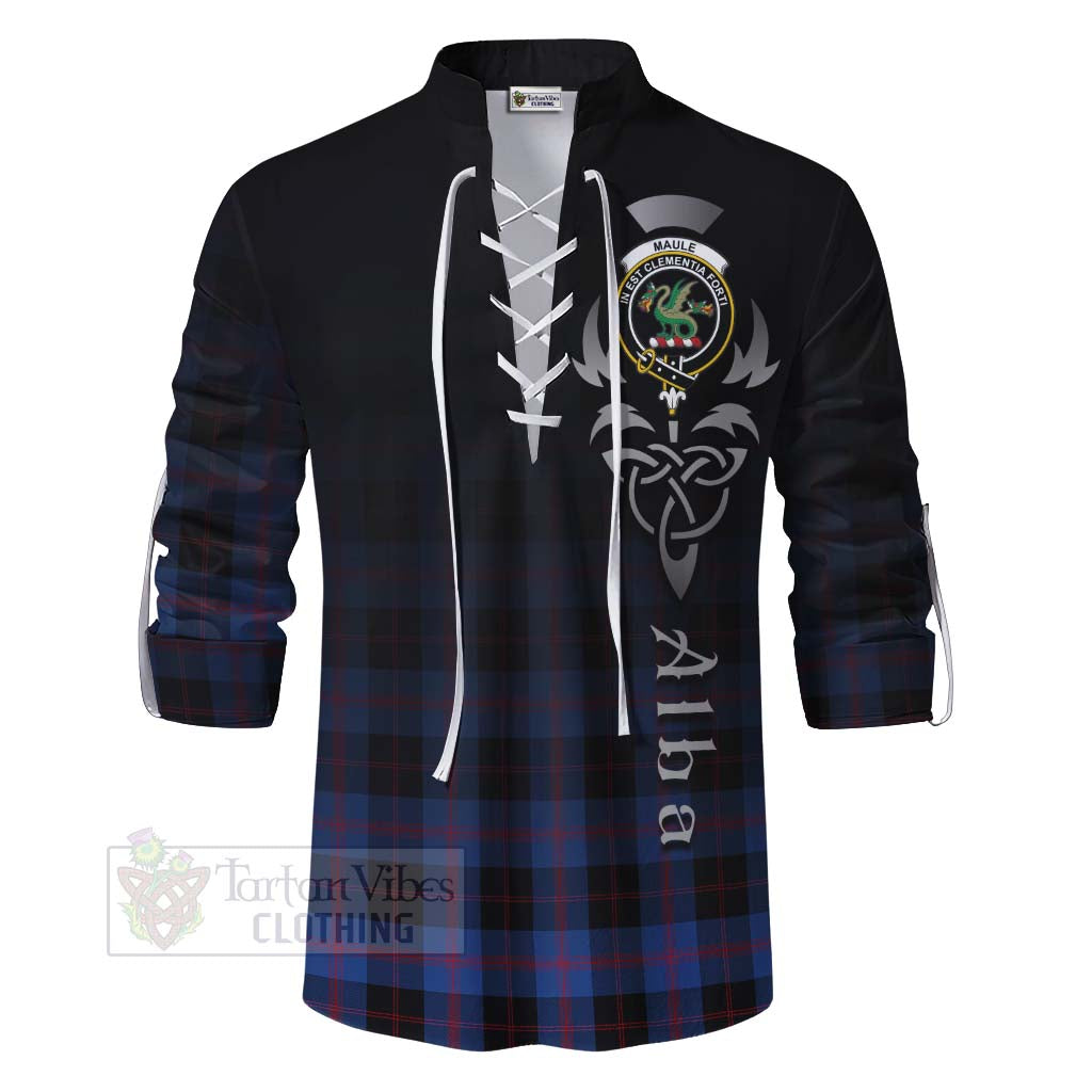 Tartan Vibes Clothing Maule Tartan Ghillie Kilt Shirt Featuring Alba Gu Brath Family Crest Celtic Inspired