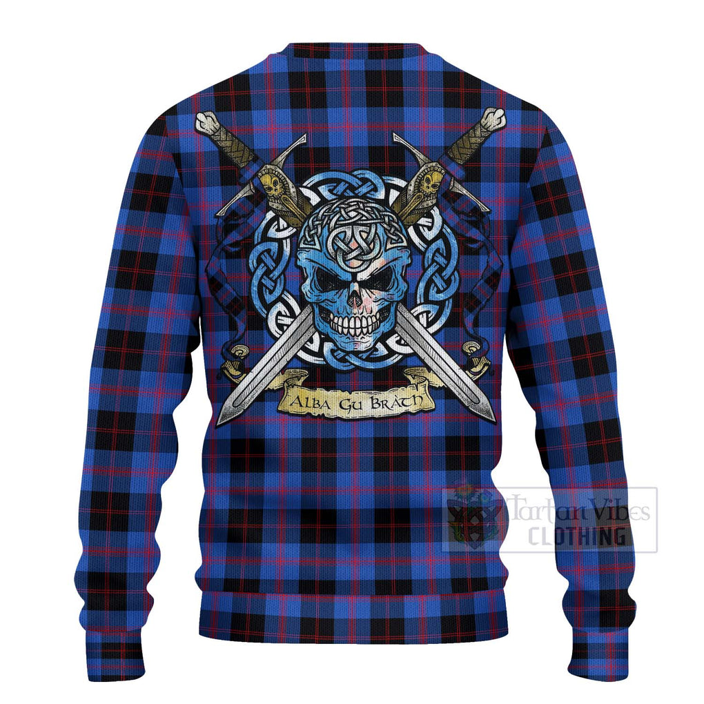 Tartan Vibes Clothing Maule Tartan Knitted Sweater with Family Crest Celtic Skull Style