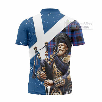 Maule Tartan Zipper Polo Shirt with Family Crest Scottish Bagpiper Vibes