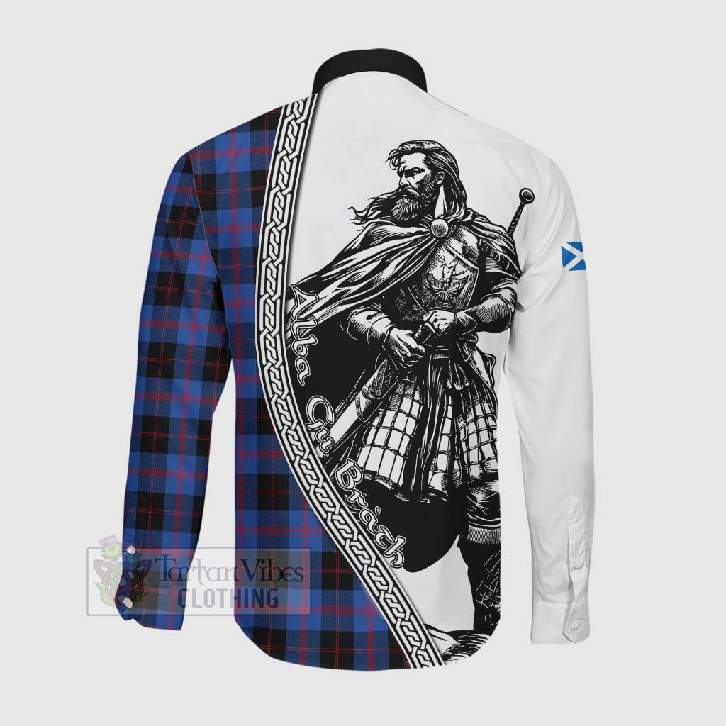 Tartan Vibes Clothing Maule Tartan Clan Crest Long Sleeve Button Shirt with Highlander Warrior Celtic Style