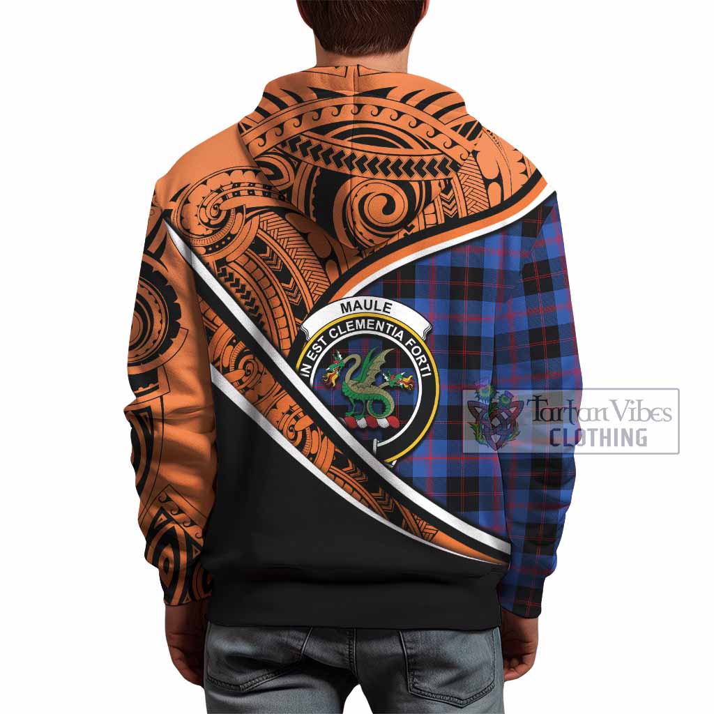 Tartan Vibes Clothing Maule Crest Tartan Hoodie with Maori Tattoo Style - Orange Version