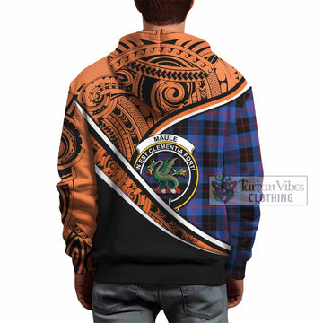 Maule Crest Tartan Hoodie with Polynesian Vibes Style - Orange Version