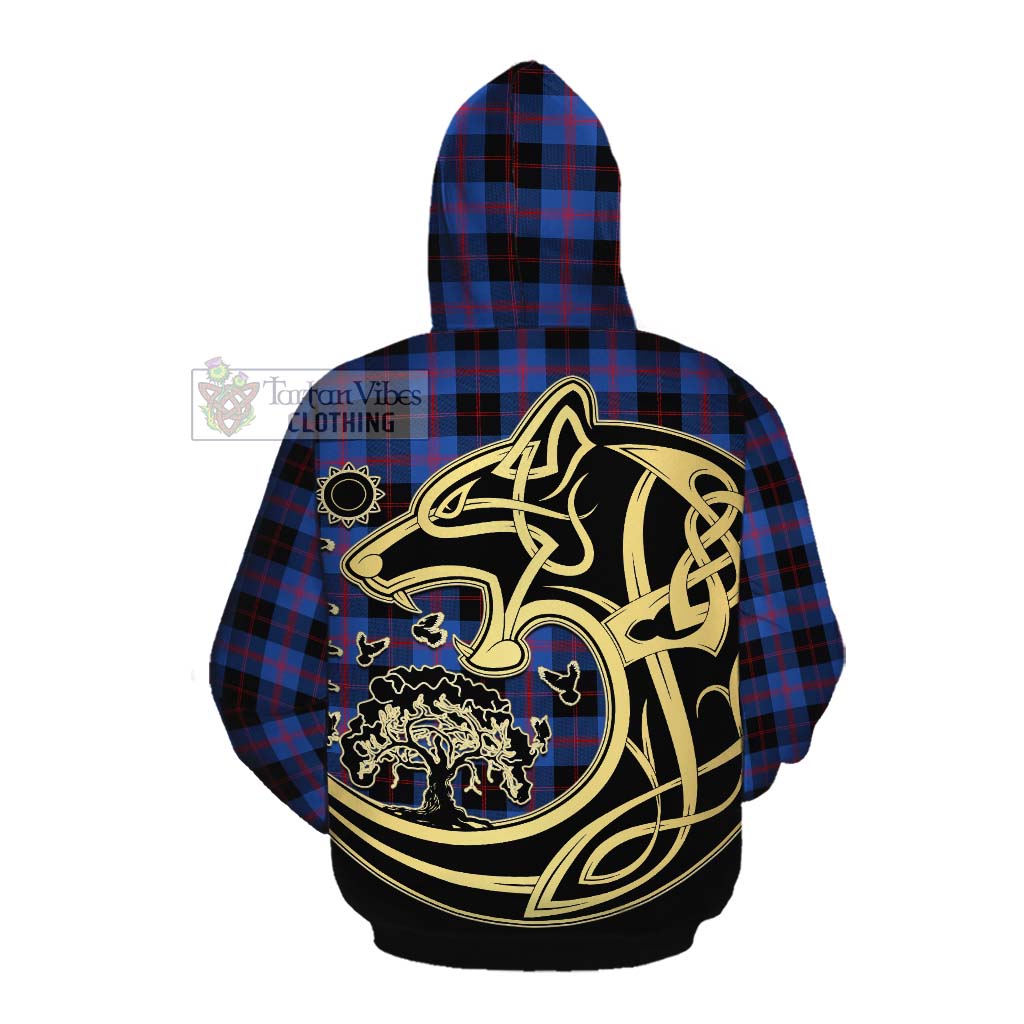 Tartan Vibes Clothing Maule Tartan Cotton Hoodie with Family Crest Celtic Wolf Style