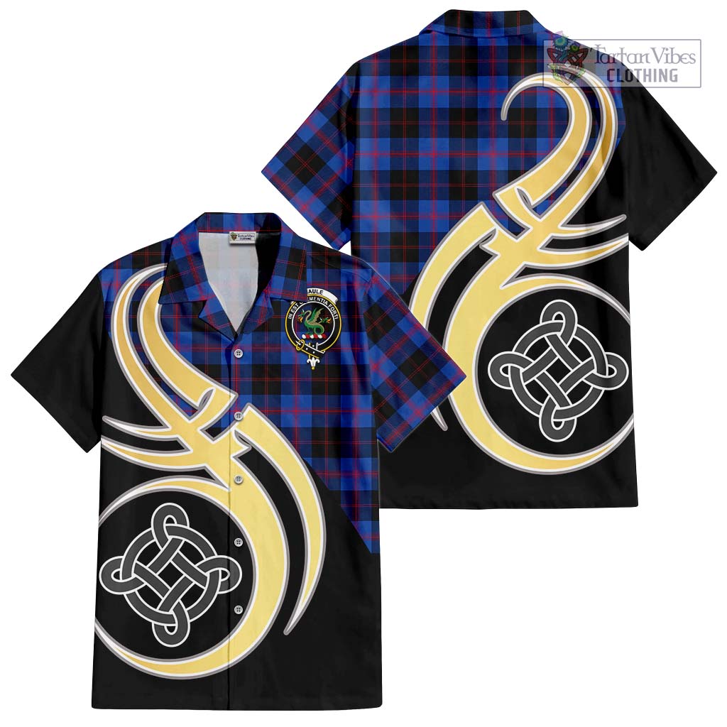 Maule Tartan Short Sleeve Button Shirt with Family Crest and Celtic Symbol Style - Tartan Vibes Clothing