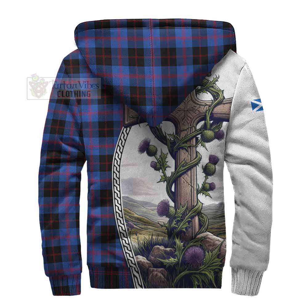 Tartan Vibes Clothing Maule Tartan Sherpa Hoodie with Family Crest and St. Andrew's Cross Accented by Thistle Vines