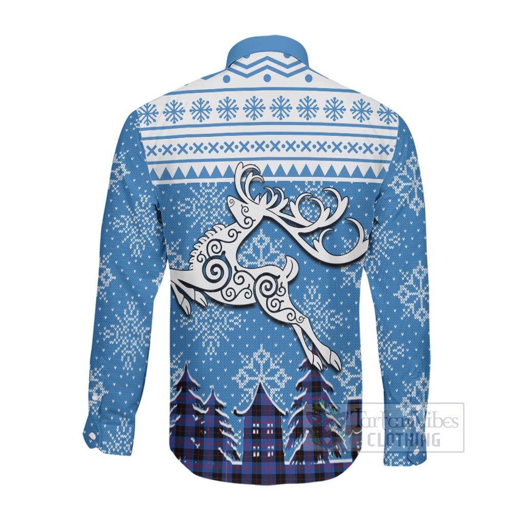Maule Clan Christmas Long Sleeve Button Shirt Celtic Reindeer Style Men's Shirt - Tartan Vibes Clothing