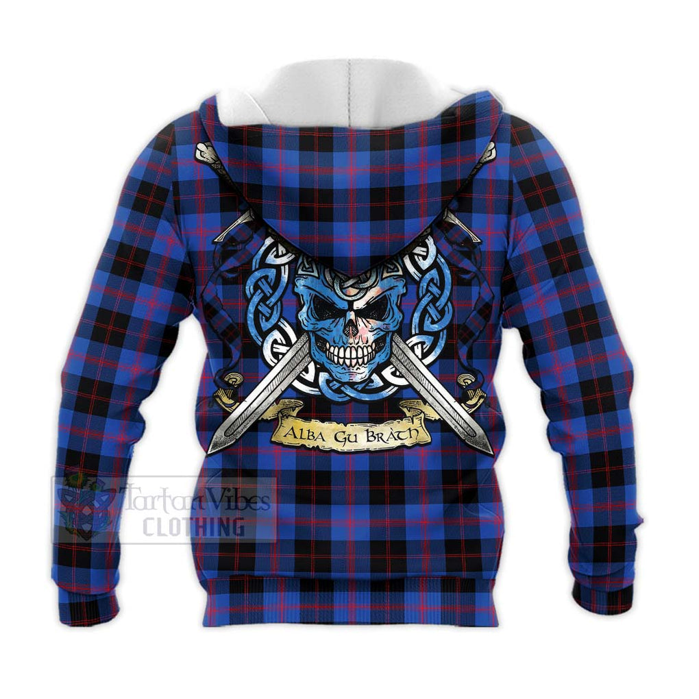 Tartan Vibes Clothing Maule Tartan Knitted Hoodie with Family Crest Celtic Skull Style