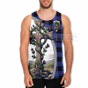 Maule Tartan Men's Tank Top with Family Crest and St. Andrew's Cross Accented by Thistle Vines