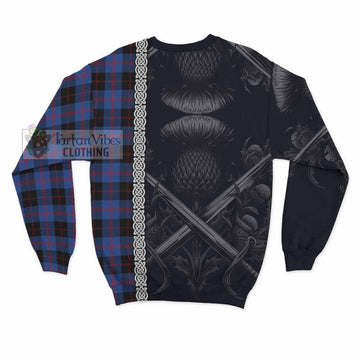 Maule Tartan Sweatshirt with Family Crest Cross Sword Thistle Celtic Vibes