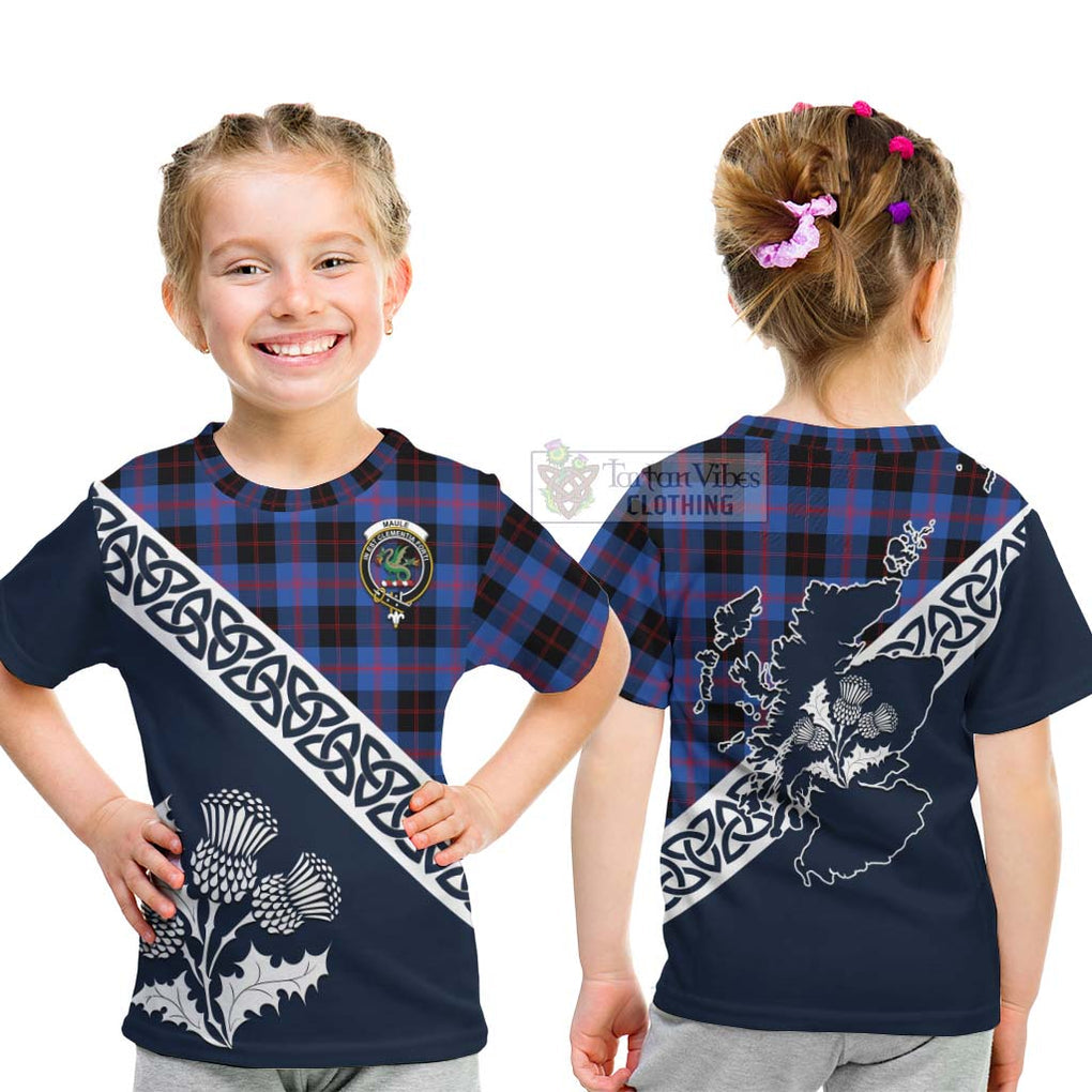 Tartan Vibes Clothing Maule Tartan Kid T-Shirt Featuring Thistle and Scotland Map