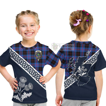 Maule Tartan Kid T-Shirt Featuring Thistle and Scotland Map