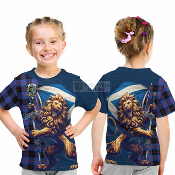 Maule Tartan Family Crest Kid T-Shirt with Scottish Majestic Lion