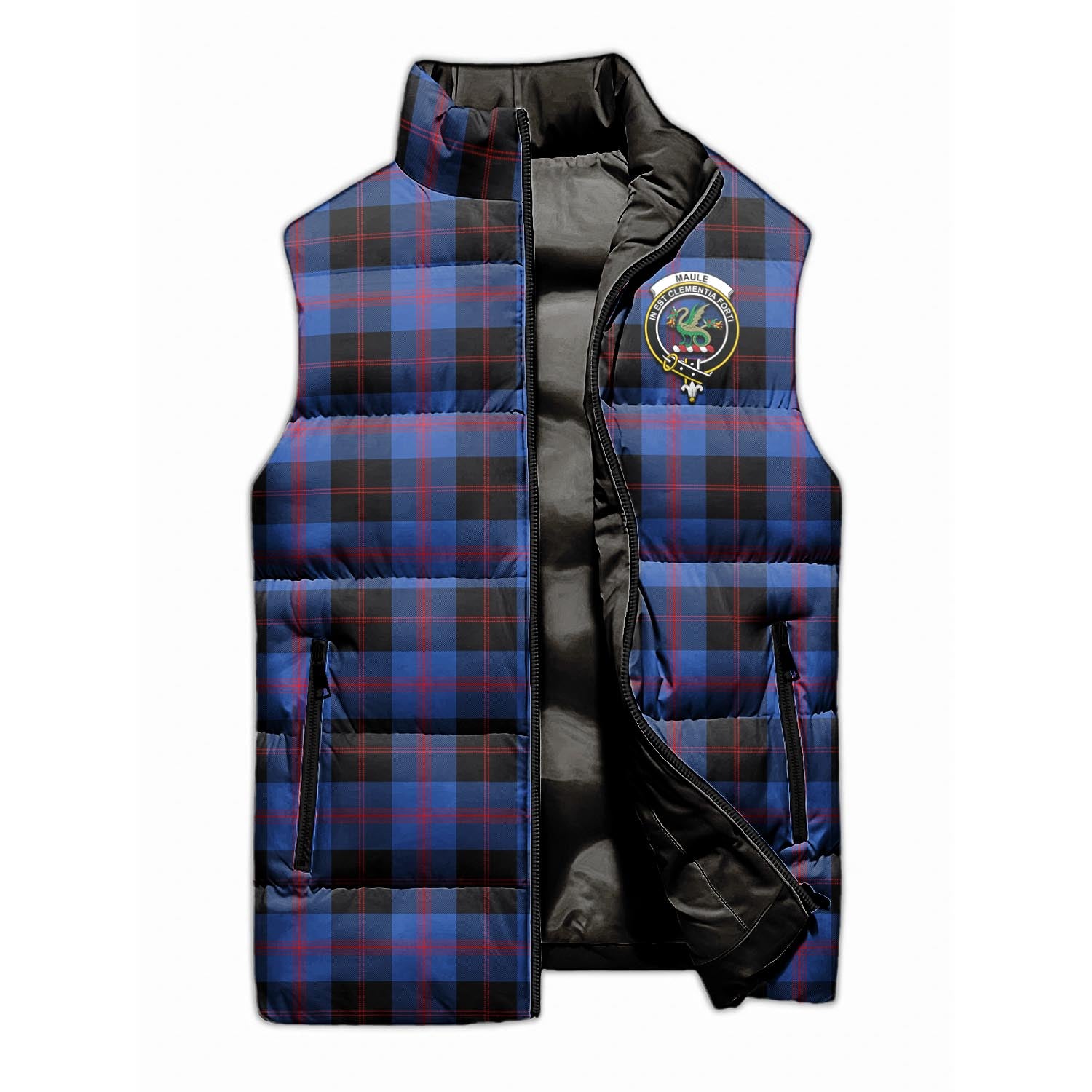 Maule Tartan Sleeveless Puffer Jacket with Family Crest - Tartanvibesclothing