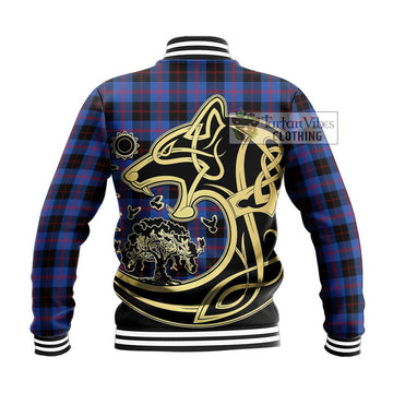 Maule Tartan Baseball Jacket with Family Crest Celtic Wolf Style