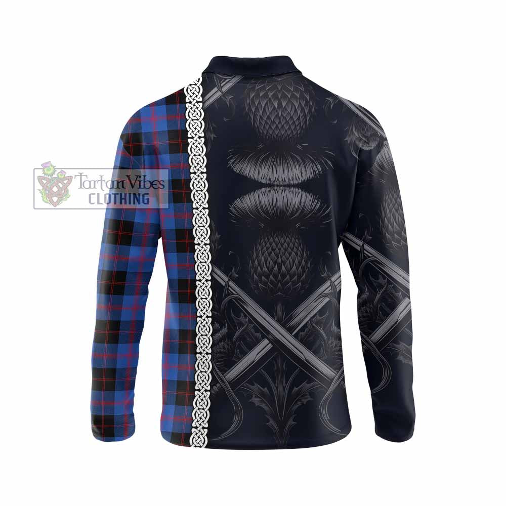 Tartan Vibes Clothing Maule Tartan Long Sleeve Polo Shirt with Family Crest Cross Sword Thistle Celtic Vibes