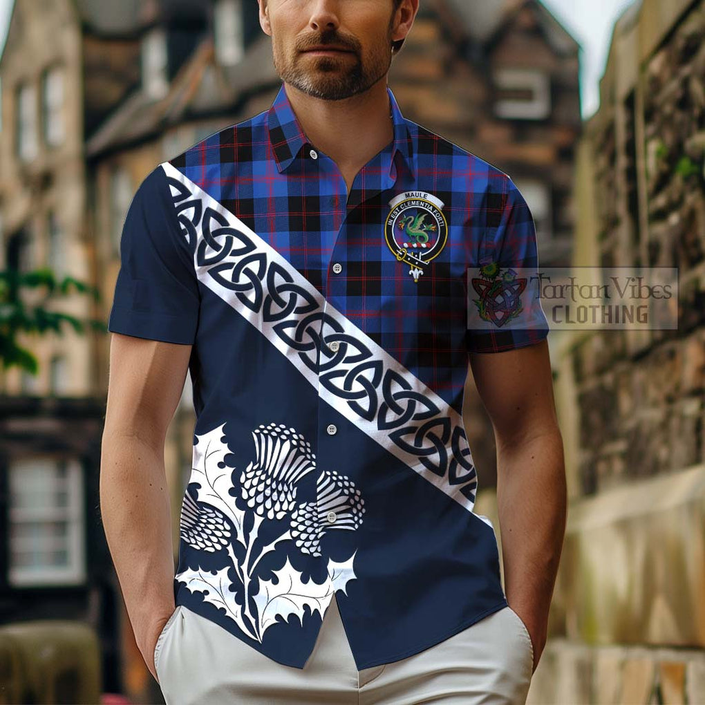 Tartan Vibes Clothing Maule Tartan Short Sleeve Button Shirt Featuring Thistle and Scotland Map