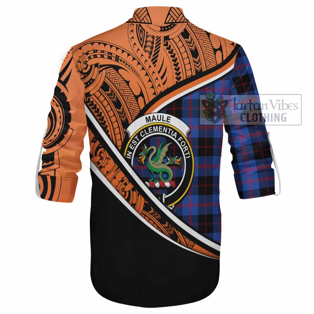 Tartan Vibes Clothing Maule Crest Tartan Ghillie Kilt Shirt with Maori Tattoo Style - Orange Version