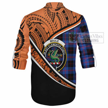 Maule Crest Tartan Ghillie Kilt Shirt with Polynesian Vibes Style - Orange Version